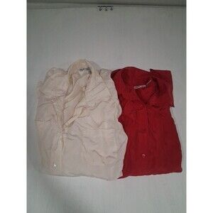 Vtg 90s Womens Plus Size Silk Shirt Lot (2) Red White Size 24 Flowy Oversized